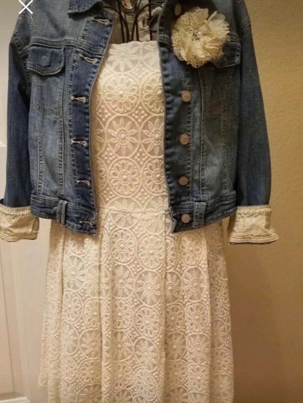 Anna Sui Cream Lace Mini Dress